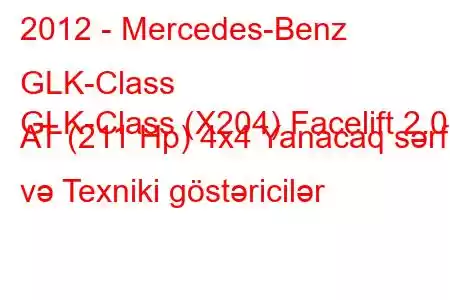 2012 - Mercedes-Benz GLK-Class
GLK-Class (X204) Facelift 2.0 AT (211 Hp) 4x4 Yanacaq sərfi və Texniki göstəricilər