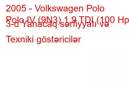 2005 - Volkswagen Polo
Polo IV (9N3) 1.9 TDI (100 Hp) 3-d Yanacaq sərfiyyatı və Texniki göstəricilər