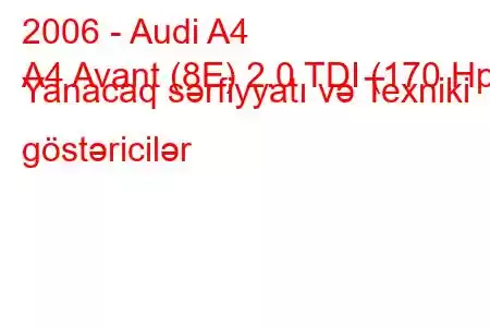 2006 - Audi A4
A4 Avant (8E) 2.0 TDI (170 Hp) Yanacaq sərfiyyatı və Texniki göstəricilər