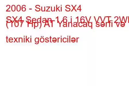 2006 - Suzuki SX4
SX4 Sedan 1.6 i 16V VVT 2WD (107 Hp) AT Yanacaq sərfi və texniki göstəricilər