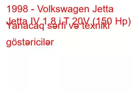 1998 - Volkswagen Jetta
Jetta IV 1.8 i T 20V (150 Hp) Yanacaq sərfi və texniki göstəricilər