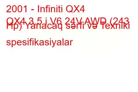 2001 - Infiniti QX4
QX4 3.5 i V6 24V AWD (243 Hp) Yanacaq sərfi və Texniki spesifikasiyalar