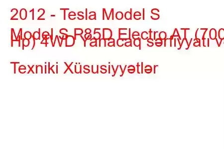 2012 - Tesla Model S
Model S P85D Electro AT (700 Hp) 4WD Yanacaq sərfiyyatı və Texniki Xüsusiyyətlər