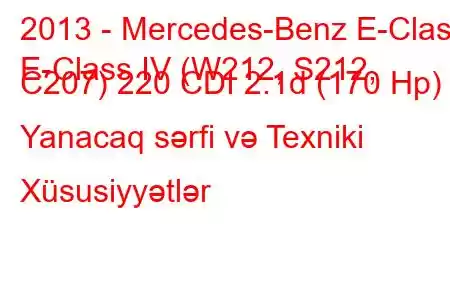 2013 - Mercedes-Benz E-Class
E-Class IV (W212, S212, C207) 220 CDI 2.1d (170 Hp) Yanacaq sərfi və Texniki Xüsusiyyətlər