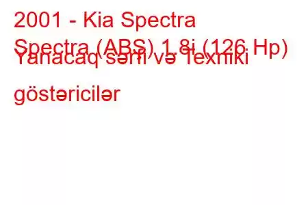 2001 - Kia Spectra
Spectra (ABŞ) 1.8i (126 Hp) Yanacaq sərfi və Texniki göstəricilər