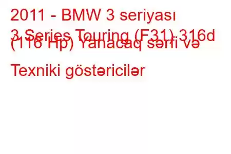 2011 - BMW 3 seriyası
3 Series Touring (F31) 316d (116 Hp) Yanacaq sərfi və Texniki göstəricilər