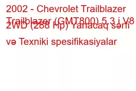 2002 - Chevrolet Trailblazer
Trailblazer (GMT800) 5.3 i V8 2WD (288 Hp) Yanacaq sərfi və Texniki spesifikasiyalar