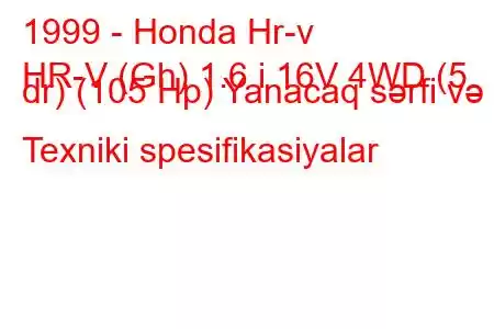 1999 - Honda Hr-v
HR-V (Gh) 1.6 i 16V 4WD (5 dr) (105 Hp) Yanacaq sərfi və Texniki spesifikasiyalar