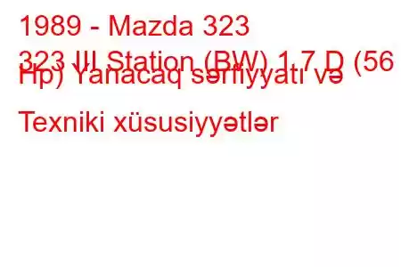 1989 - Mazda 323
323 III Station (BW) 1.7 D (56 Hp) Yanacaq sərfiyyatı və Texniki xüsusiyyətlər