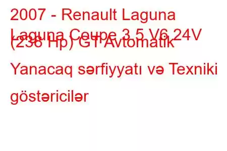 2007 - Renault Laguna
Laguna Coupe 3.5 V6 24V (238 Hp) GT Avtomatik Yanacaq sərfiyyatı və Texniki göstəricilər