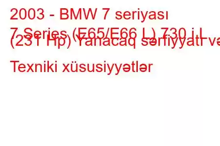 2003 - BMW 7 seriyası
7 Series (E65/E66 L) 730 i L (231 Hp) Yanacaq sərfiyyatı və Texniki xüsusiyyətlər