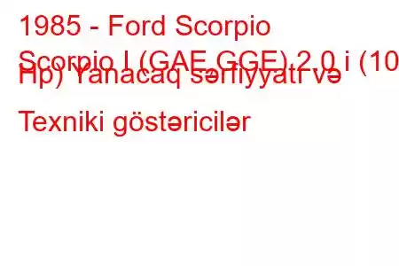 1985 - Ford Scorpio
Scorpio I (GAE,GGE) 2.0 i (101 Hp) Yanacaq sərfiyyatı və Texniki göstəricilər