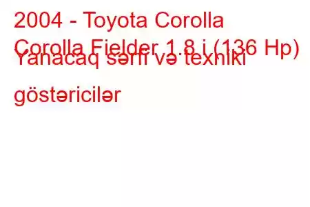 2004 - Toyota Corolla
Corolla Fielder 1.8 i (136 Hp) Yanacaq sərfi və texniki göstəricilər