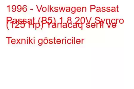 1996 - Volkswagen Passat
Passat (B5) 1.8 20V Syncro (125 Hp) Yanacaq sərfi və Texniki göstəricilər