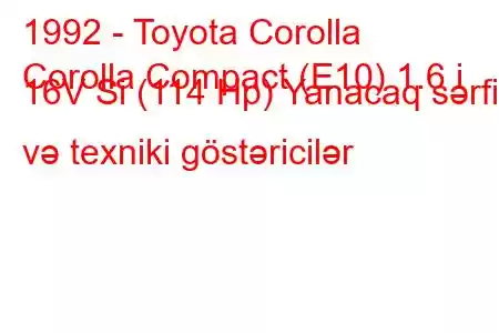 1992 - Toyota Corolla
Corolla Compact (E10) 1.6 i 16V Si (114 Hp) Yanacaq sərfi və texniki göstəricilər