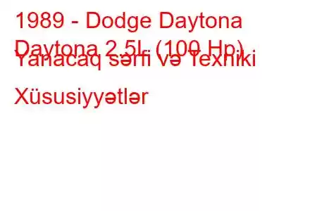 1989 - Dodge Daytona
Daytona 2.5L (100 Hp) Yanacaq sərfi və Texniki Xüsusiyyətlər