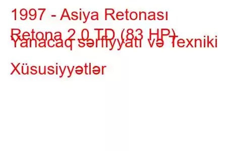 1997 - Asiya Retonası
Retona 2.0 TD (83 HP) Yanacaq sərfiyyatı və Texniki Xüsusiyyətlər