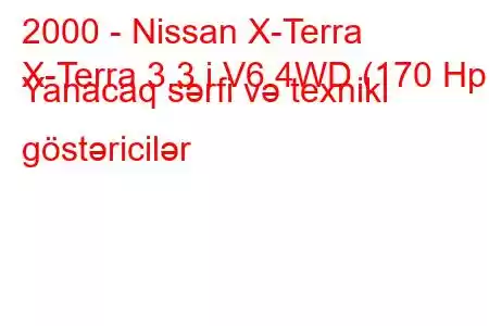 2000 - Nissan X-Terra
X-Terra 3.3 i V6 4WD (170 Hp) Yanacaq sərfi və texniki göstəricilər