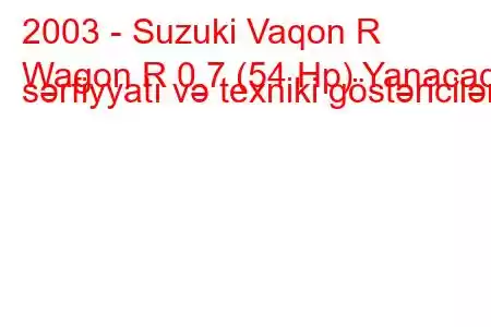 2003 - Suzuki Vaqon R
Wagon R 0.7 (54 Hp) Yanacaq sərfiyyatı və texniki göstəricilər