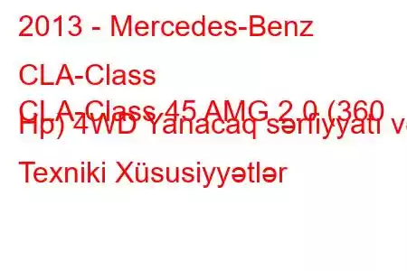 2013 - Mercedes-Benz CLA-Class
CLA-Class 45 AMG 2.0 (360 Hp) 4WD Yanacaq sərfiyyatı və Texniki Xüsusiyyətlər