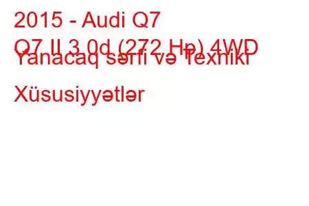 2015 - Audi Q7
Q7 II 3.0d (272 Hp) 4WD Yanacaq sərfi və Texniki Xüsusiyyətlər