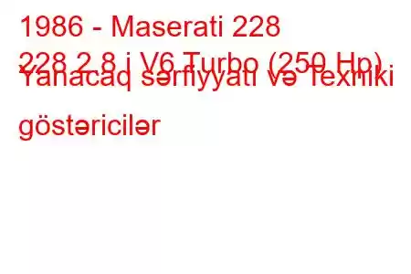 1986 - Maserati 228
228 2.8 i V6 Turbo (250 Hp) Yanacaq sərfiyyatı və Texniki göstəricilər