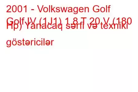 2001 - Volkswagen Golf
Golf IV (1J1) 1.8 T 20 V (180 Hp) Yanacaq sərfi və texniki göstəricilər