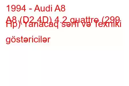 1994 - Audi A8
A8 (D2,4D) 4.2 quattro (299 Hp) Yanacaq sərfi və Texniki göstəricilər