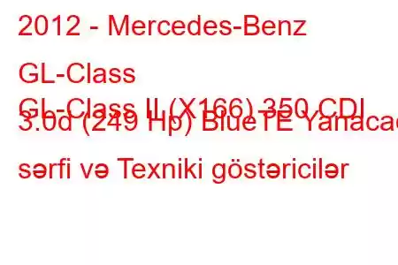 2012 - Mercedes-Benz GL-Class
GL-Class II (X166) 350 CDI 3.0d (249 Hp) BlueTE Yanacaq sərfi və Texniki göstəricilər