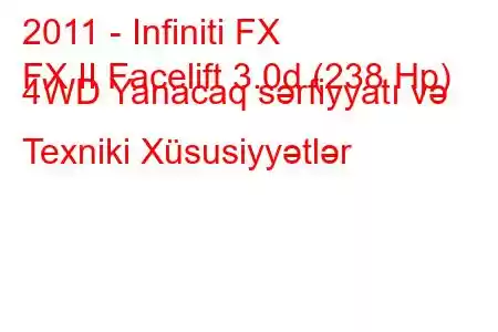 2011 - Infiniti FX
FX II Facelift 3.0d (238 Hp) 4WD Yanacaq sərfiyyatı və Texniki Xüsusiyyətlər