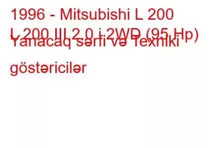 1996 - Mitsubishi L 200
L 200 III 2.0 i 2WD (95 Hp) Yanacaq sərfi və Texniki göstəricilər