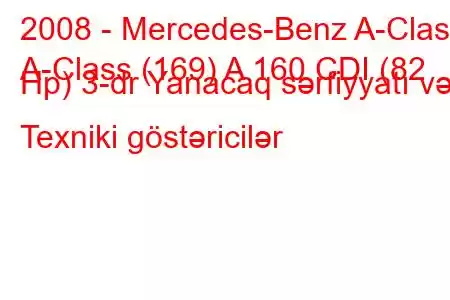 2008 - Mercedes-Benz A-Class
A-Class (169) A 160 CDI (82 Hp) 3-dr Yanacaq sərfiyyatı və Texniki göstəricilər