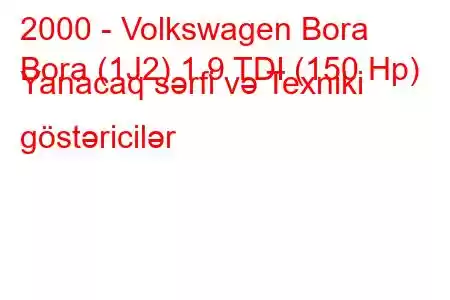 2000 - Volkswagen Bora
Bora (1J2) 1.9 TDI (150 Hp) Yanacaq sərfi və Texniki göstəricilər