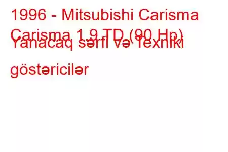 1996 - Mitsubishi Carisma
Carisma 1.9 TD (90 Hp) Yanacaq sərfi və Texniki göstəricilər