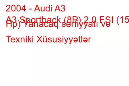 2004 - Audi A3
A3 Sportback (8P) 2.0 FSI (150 Hp) Yanacaq sərfiyyatı və Texniki Xüsusiyyətlər