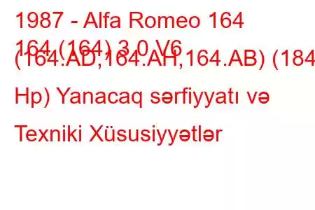 1987 - Alfa Romeo 164
164 (164) 3.0 V6 (164.AD,164.AH,164.AB) (184 Hp) Yanacaq sərfiyyatı və Texniki Xüsusiyyətlər