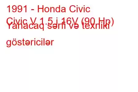 1991 - Honda Civic
Civic V 1.5 i 16V (90 Hp) Yanacaq sərfi və texniki göstəricilər