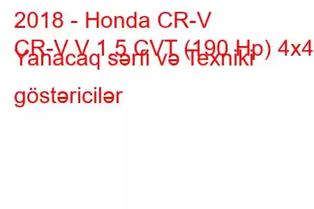 2018 - Honda CR-V
CR-V V 1.5 CVT (190 Hp) 4x4 Yanacaq sərfi və Texniki göstəricilər