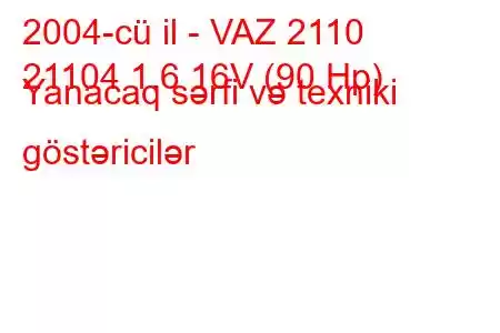 2004-cü il - VAZ 2110
21104 1.6 16V (90 Hp) Yanacaq sərfi və texniki göstəricilər