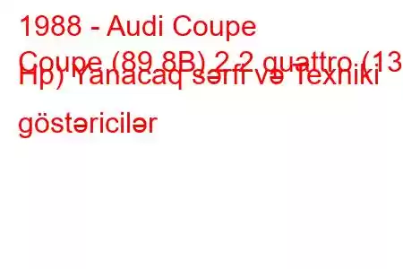 1988 - Audi Coupe
Coupe (89.8B) 2.2 quattro (136 Hp) Yanacaq sərfi və Texniki göstəricilər