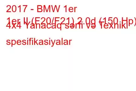 2017 - BMW 1er
1er II (F20/F21) 2.0d (150 Hp) 4x4 Yanacaq sərfi və Texniki spesifikasiyalar