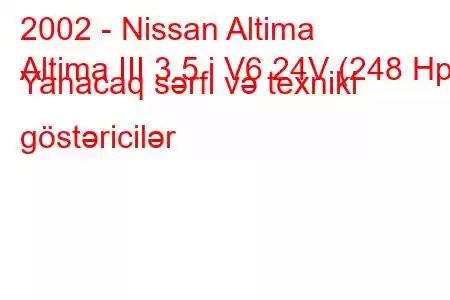 2002 - Nissan Altima
Altima III 3.5 i V6 24V (248 Hp) Yanacaq sərfi və texniki göstəricilər