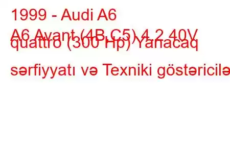 1999 - Audi A6
A6 Avant (4B,C5) 4.2 40V quattro (300 Hp) Yanacaq sərfiyyatı və Texniki göstəricilər