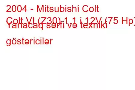 2004 - Mitsubishi Colt
Colt VI (Z30) 1.1 i 12V (75 Hp) Yanacaq sərfi və texniki göstəricilər