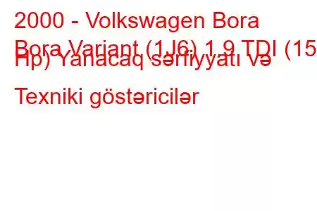 2000 - Volkswagen Bora
Bora Variant (1J6) 1.9 TDI (150 Hp) Yanacaq sərfiyyatı və Texniki göstəricilər