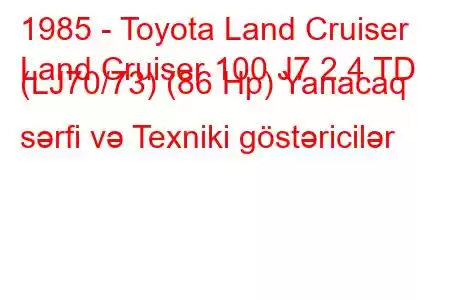 1985 - Toyota Land Cruiser
Land Cruiser 100 J7 2.4 TD (LJ70/73) (86 Hp) Yanacaq sərfi və Texniki göstəricilər