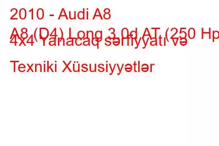 2010 - Audi A8
A8 (D4) Long 3.0d AT (250 Hp) 4x4 Yanacaq sərfiyyatı və Texniki Xüsusiyyətlər