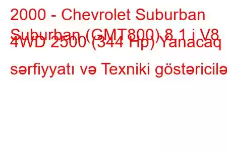 2000 - Chevrolet Suburban
Suburban (GMT800) 8.1 i V8 4WD 2500 (344 Hp) Yanacaq sərfiyyatı və Texniki göstəricilər