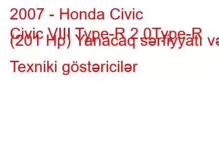 2007 - Honda Civic
Civic VIII Type-R 2.0Type-R (201 Hp) Yanacaq sərfiyyatı və Texniki göstəricilər