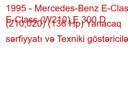 1995 - Mercedes-Benz E-Class
E-Class (W210) E 300 D (210,020) (136 Hp) Yanacaq sərfiyyatı və Texniki göstəricilər